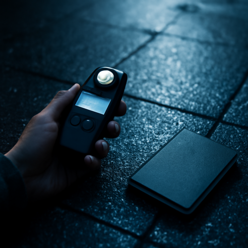 Measuring light levels on a pavement at night