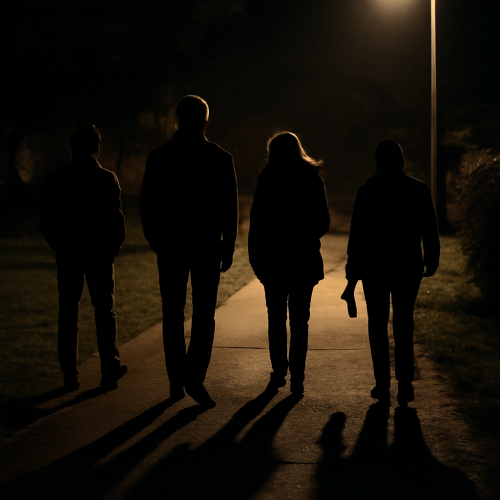Evening walk of a lighting survey group